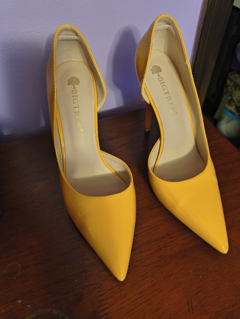 Yellow Patent Pointed-Toe Stiletto Pumps